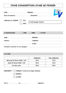Stage Loisir Février 2017 inscription